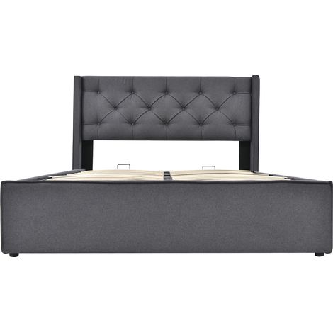 Cama doble tapizada 140 x 200 cm con somier metálico y arcón de almacenamiento HOMVRA (1/5)