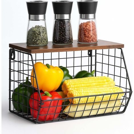 Etagere a fruits murale en metal avec etagere effet bois (1/5)