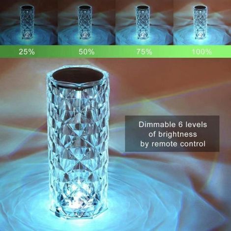 Lampe de table en cristal de diamant - WOVTE Lampe LED a commande tactile avec chargement USB (16 couleurs + telecommande)-A146 (1/4)