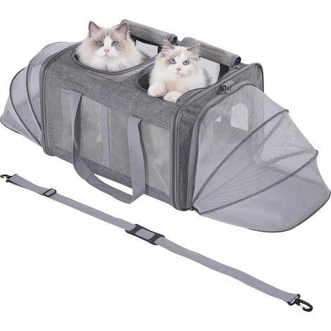 Boîte de transport pliable pour 2 chats - Gris (1/4)