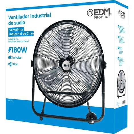 EDM – Ventilateur sur pied industriel 120W – Puissance sonore 50dB – Hauteur réglable 1,5m – 3 vitesses – Mobile avec roulettes – Noir — vue 2