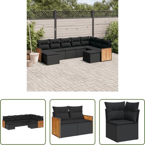 vidaXL Canapé en résine - Salon de jardin 9 pcs avec coussins noir résine tressée (1/5)