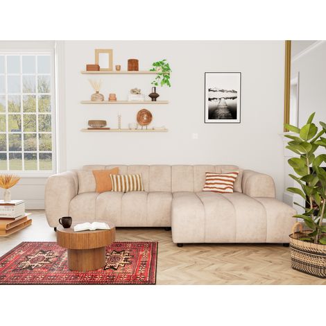 Curtis - canapé d'angle droit 4 places en simili - beige (1/5)
