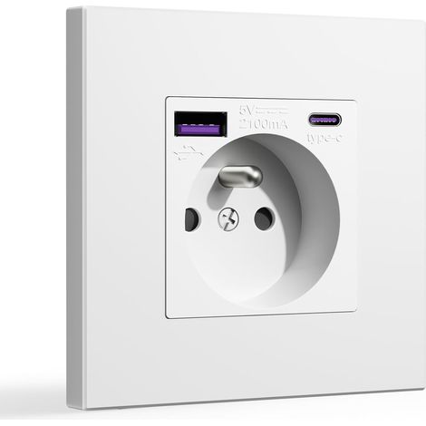 250V/16A Wall Outlet with USB and Type-C Ports – 5V/2.1A, Plastic Panel, Standard White Electrical Outlet, Compatible with iPhone, iPad, and Galaxy (1/5)