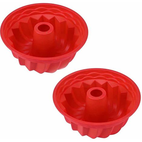 Deux moules à gâteaux Gugelhupf, en silicone rouge, de 23 cm de diamètre et 10 cm de hauteur, peuvent résister à des températures allant jusqu'à environ 250 degrés Celsius. (1/5)