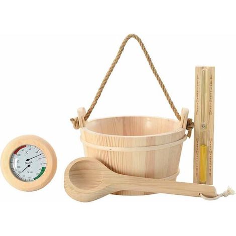 Ensemble d'accessoires de sauna marron en quatre pièces (1/5)