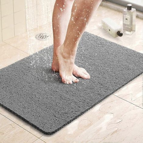 Duschmatte/Badewannenmatte, 61 x 41 cm, rutschfeste Badematte mit Abfluss, schnelltrocknende PVC-Luffa-Badematte für Badewanne, Dusche und Badezimmer (1/5)