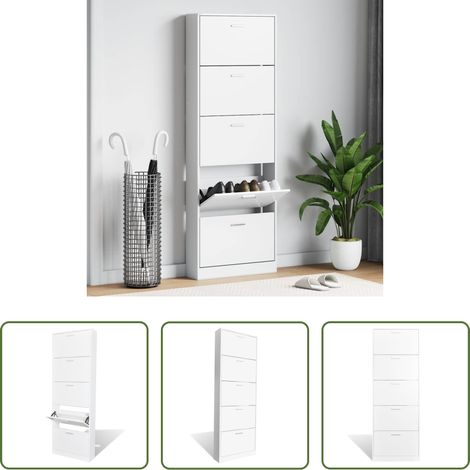 vidaXL Meuble de rangement - Meuble à chaussures en bois avec 5 compartiments Blanc (1/5)
