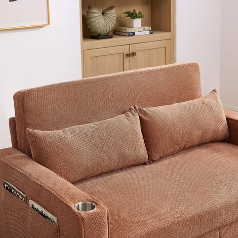 Canapé convertible 2 places 3 en 1 design moderne, léger et élégant, mécanisme coulissant rapide, port USB intégré, parfait pour le repos, couleur orange (1/5)