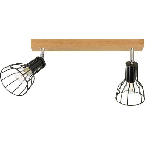 Plafonnier en Chène huilé 2 Ampoules Design fil de fer couleur noir MEGAN (1/2)