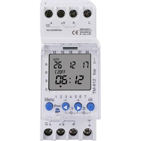 TM612 220 V CA, 16 A, 6 pines, 2 NA, 2 NC, 2 canales, pantalla LCD grande, reloj programable 24 h con dos salidas de relé, temporizador 2 NA (TM612 12 V) (1/3)