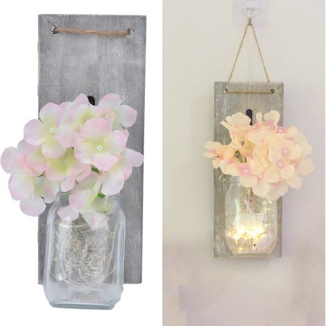 [Luminaires mural vintage] [FloraVintage] [Lamp Jar Decor] [Pot en verre avec fleurs artificielles et lumière] (1/5)