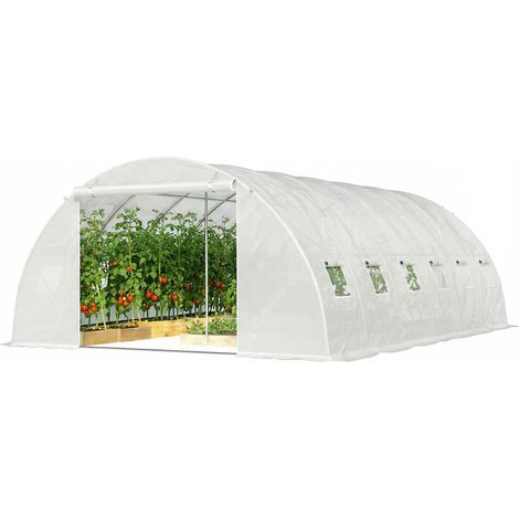 Tunnel de jardin 2 varillas support 2 portes enroulables fenêtres maille couverture PE anti-UV blanc 200x300x200 cm