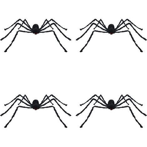 4X Araignée Noire de 50 cm, Décoration D'Halloween, Accessoire de Maison Hantée, Décor Géant Intérieur et Extérieur (1/4)