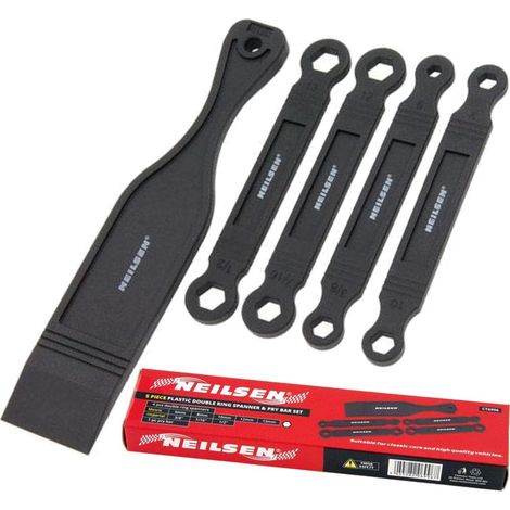 Neilsen 5pc Plastic Double Ring Spanner Pry Bar Set Trim Panel Removal Tool