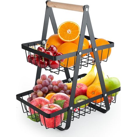 Présentoir à fruits à 2 étages,Corbeille de Fruits avec Tournevis,Corbeille à fruits moderne,Porte Legume pour Fruits Légumes,Panier Rangement Cuisine Maison Bureau (1/5)