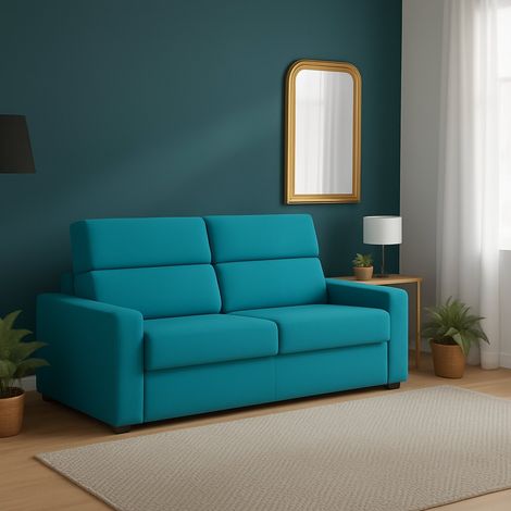 Divano Letto 2 Posti Sonico, Sfoderabile, Contenitore Made in Italy, di Apertura a Ribalta, 200x95 cm Azzurro (1/5)