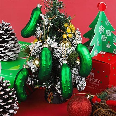 4er-Set Weihnachtsgurken-Anhänger mit Umhängeband, niedliche Glasgurken-Hängeornamente, Weihnachtsbaumschmuck (1/5)