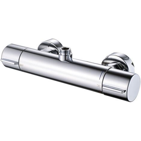 Mitigeur Douche Thermostatique Noir, Laiton, Robinet de Baignoire avec Thermostat Arrêt de Sécurité à 38°C, Mural Robinet de Douche avec 2 Sorties, argent( Tuyaux Non Incluse) (1/4)
