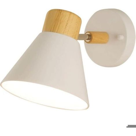 Applique Murale - Métal Blanc Bois Chêne - E27 - 16 x 20 cm - 110-240 V - 60 W - 50000 Heures