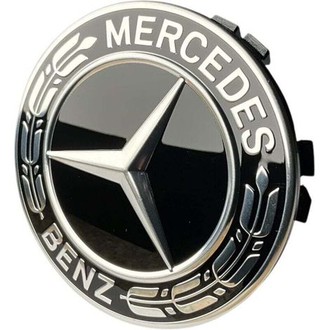 Für Mercedes-Benz – Kompatibel mit Radkappen der Mercedes-Benz-Serie, 75 mm, Sternenlorbeerkranz, Schwarz