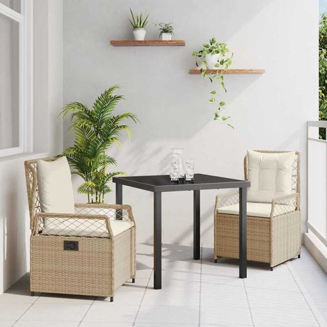 Garten Essgruppe 3 pcs Beige und Cremeweiß Poly-Rattan (1/5)