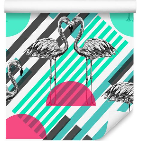 Papier peint à motifs flamants roses et géométriques pour salon et chambre 50x1000 cm (1/5)