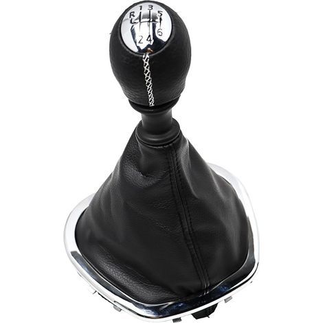 Pommeau de levier de vitesse et soufflet 6 vitesses pour Trafic Vivaro Talento 2014-2019 Boîte de vitesses manuelle en cuir chromé coutures blanches avec soufflet (1/5)