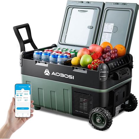 30L Glaciere Electrique, Bi-Zone, Glacière Électrique Voiture avec APP, Éclairage LED, 12/24V et 100-240V, Charge USB, -20°C à 20°C, Réfrigérateur à Compresseur, Adapté aux Vacances en Voiture [Classe (1/5)