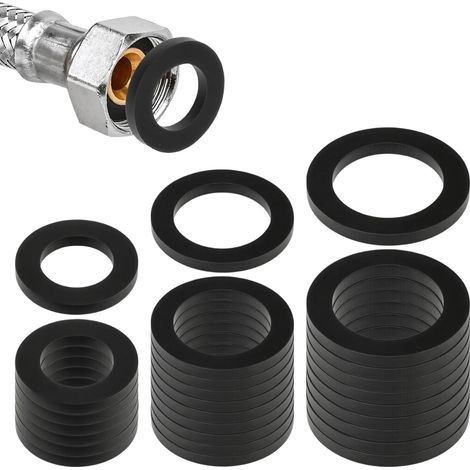 30 Rondelles Caoutchouc avec Joint Torique d'Étanchéité, Joint Plat Caoutchouc, Joints Plats Caoutchoucs pour Plomberie, Pommeau de Douche, Siphon Lavabo - 3 Tailles (1/2", 3/4", 1") (1/5)