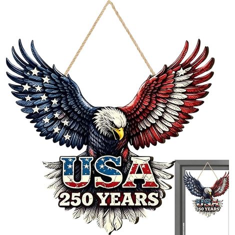 Türkranz Für Den 4. Juli Patriotischer 2D-Holzadler Gedenkstück Türdekorationen für den 4. Juli für Unabhängigkeitstag Party Feiertag Home Office Wand Terrasse Hof Garten Outdoor