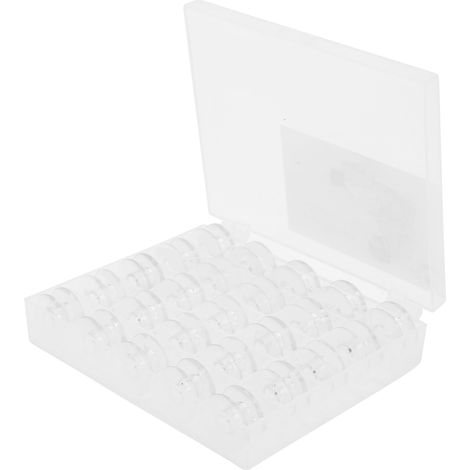 25 bobines en plastique pour machine à coudre, accessoires de couture avec boîte de rangement pour les amateurs de loisirs créatifs et la couture. (1/5)