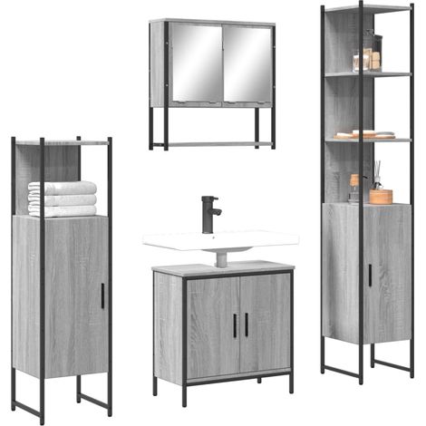 4-tlg. Badmöbel-Set Grau Sonoma Holzwerkstoff