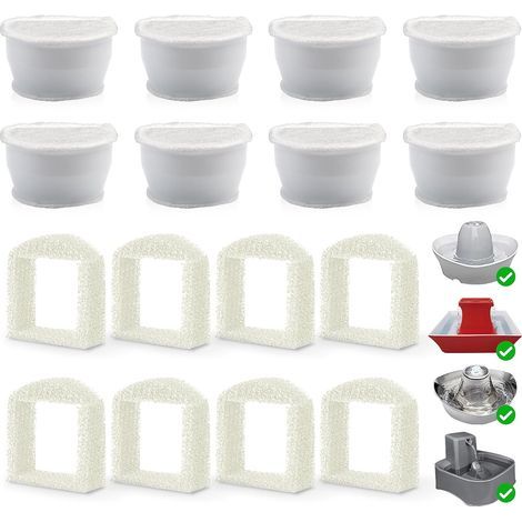 Set mit 8 Ersatzfiltern und 8 Schaumstoff-Vorfiltern für die Trinkbrunnen Avalon, Pagoda, Gallon, Sedona, Seascape Seaside und Butterfly Cat. (1/5)