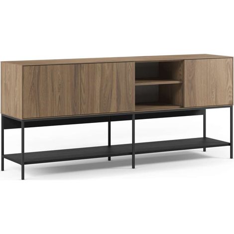 Aparador 3 puertas 2 huecos md-Nina acabado roble-ud/negro, 180cm(ancho) 80cm(alto) 40cm(largo) (1/5)