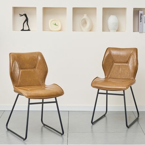 Lot de 2 chaises de salle à manger en simili cuir brun et métal – dimensions sur demande (1/5)