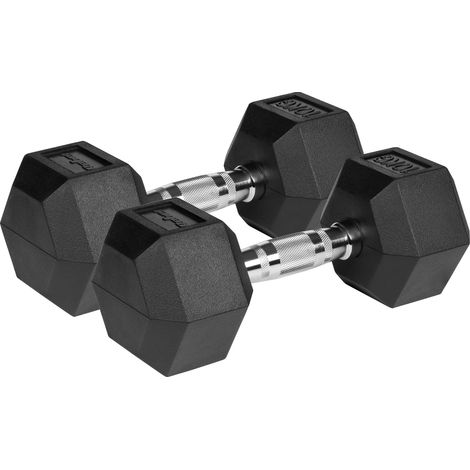 Gusseiserne, gummierte Hanteln HEX 2x10 kg rebel active (1/4)