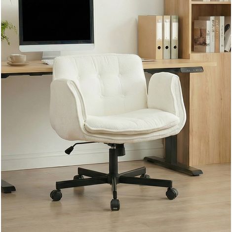 Silla de oficina giratoria con ruedas, reposabrazos ajustables, asiento amplio, tejido blanco (1/5)