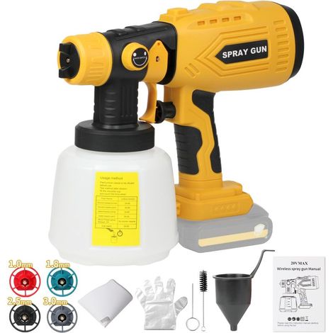 Portable HVLP Electric Paint Spray Gun – Brushless Motor 4 Copper Nozzles – Cordless Battery Not Included Compatible 20V – Indoor Outdoor Furniture Fence Painting (1/5)