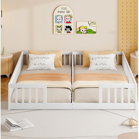 Cama infantil doble 90x200 con barandilla blanca OKMYHOME (1/5)