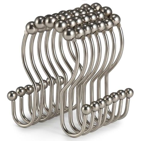 Duschvorhanghaken, Set mit 12 Duschvorhangringen, rostfreie Edelstahlhaken, leichtgängig und sturzsicher, Doppel-Duschhaken, kompatibel mit Vorhängen und Duschvorhängen.