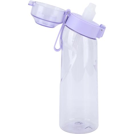 Gourde parfumée 650 ml avec couvercle à clapet, transparente et portable, idéale pour les sports de plein air et les activités de plein air. Livrée avec une paille et de couleur violette. (1/5)
