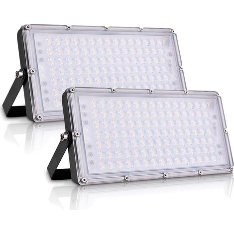 2 Pièces Projecteur Extérieur LED 100W 10000LM 3000K Blanc Chaud - Lampe de Sécurité Imperméable IP65 - Idéal pour Jardin, Garage, Couloir, Terrasse