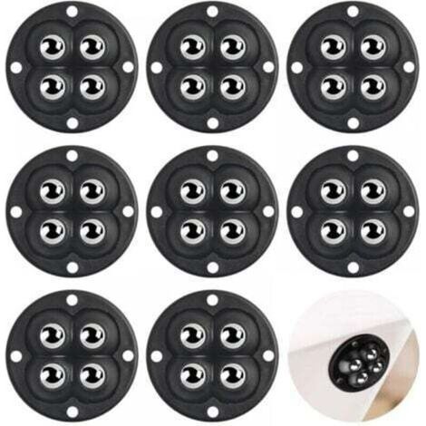 Lot de 8 rouleaux à billes - Petites roues auto-adhésives universelles - Roulettes rotatives à 360 ° - Pour meubles - Plat, en Acier,Acrylonitrile Butadiène Styrène,Bois