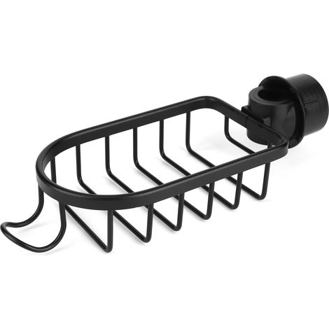 Support de rangement pour robinetterie, panier d'égouttage suspendu pour évier de cuisine, accessoire de salle de bain, noir (1/5)