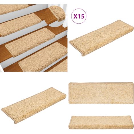 Alfombrillas para escaleras 15 unidades 65x21x4 cm color crema borde rectangular - Alfombras anti resbalón - Alfombras para escaleras crema