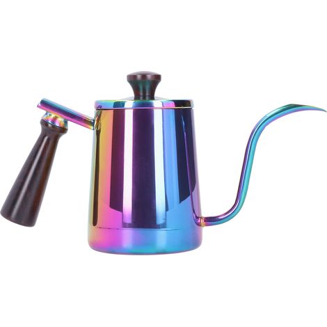 Cafetière portable en acier inoxydable avec poignée en bois, bec verseur en col de cygne, théière colorée 700 ml (1/5)