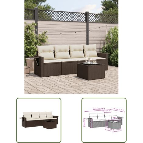 vidaXL Salon de jardin avec coussins 5 pcs marron résine tressée (1/3)
