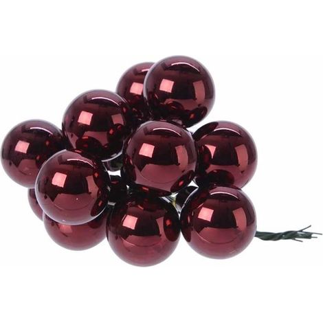 Box 144 grappoli di sfere natalizie in vetro bordeaux lucido Ø2 cm