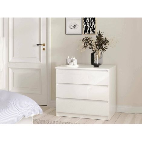 Dmora Cajonera con tres cajones, color blanco brillante, 77 x 70 x 50 cm, con embalaje reforzado (1/5)